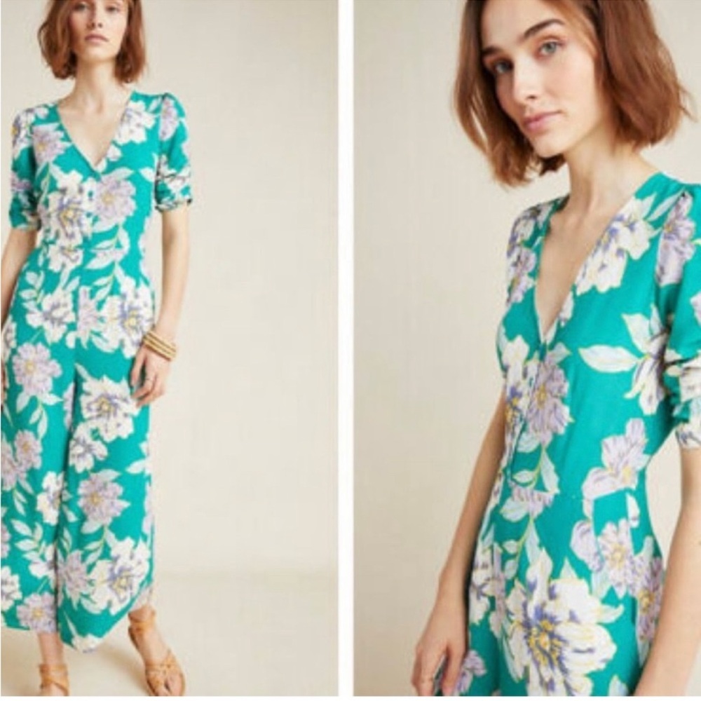 Anthropologie Yumi Kim Belmont Jumpsuit XL Floral Wide Leg V-Neck Boho